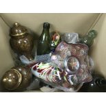 A collection of glass and ceramics including a Murano glass fish, a pair of cloisonne vases and