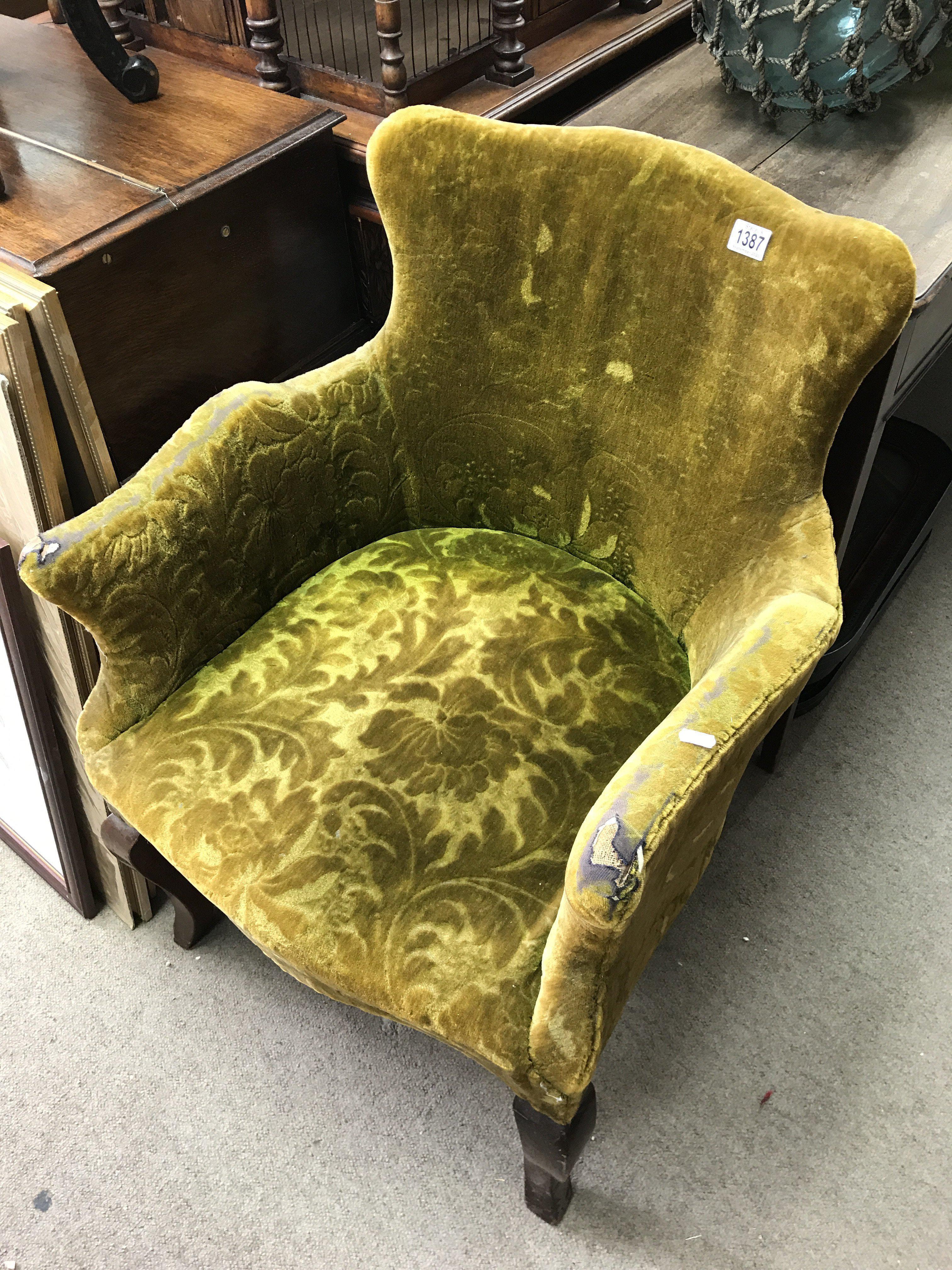 A Victorian green upholstered armchair - NO RESERV