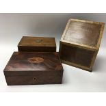 Antique wooden snuff box, paper mache snuff box and small pin box 1930’s with picture lid