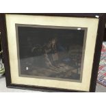 A large wood framed etching titled Silent Sympathy by Herbert Dichsee