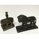 A Chinese bronze seal in the form of an elephant and a small interesting antique bronze of a