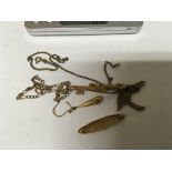 A collection of gold oddments a vintage baby brooch odd earring and other oddments 7g (a lot)