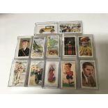 A collection of 12 cigarette card sets including Jockeys, Film Stars, & Football caricatures