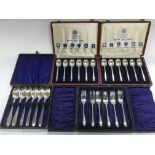 3 cased silver cutlery sets plus 1 additional silver plated set.