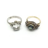 Two 18ct gold rings set with stones, approx 7.4g and approx sizes O and M-N.