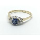 A 9ct gold sapphire and diamond ring, approx 2.2g and approx size R-S.