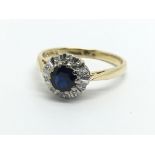 An 18ct gold sapphire and diamond cluster ring, ap
