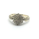 A 9ct gold diamond cluster ring, approx 3g and app