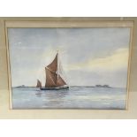 A framed and glazed watercolour by Alan Runagall titled Edith May off Bradwell