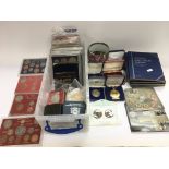 A collection of various coinage, GB stamps, world coins, a 1936 set etc.