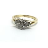 An 18ct gold 16 stone diamond cluster ring, approx