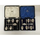 Two cased sets of six silver spoons, hallmarked silver