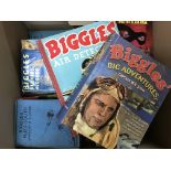 A box of books including Biggles and Enid Blyton various