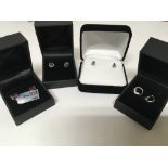 Four pairs of gold earrings set with ruby sapphire small chip diamonds (4)