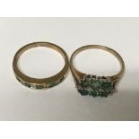 Two 9carat gold rings set with Emerald and diamonds. Ring size L-M. (2)