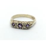 A 9ct gold amethyst and diamond ring, approx 2.5g