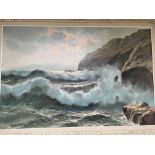 A large framed oil painting study of a rocky coast line Indistinctly signed. 90x60cm