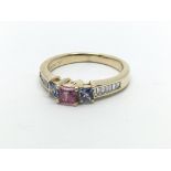 A 14ct gold Ceylon sapphire, diamond and pink ston