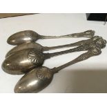 Four Victorian silver spoons kings pattern all with London hallmarks mixed dates weight 360g
