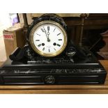 A Quality black slate and marble mantel clock with an enamel dial maker Hry Marc Paris the