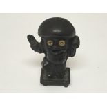 An interesting small carved figure with bone pop out eyes. Possible a napoleonic prisoner of war