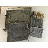 2 hallmarked silver mesh purses plus 2 additional exhaust purses.