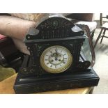 A Quality large Victorian black slate and marble mantel clock with an enamel dial and visible