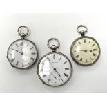 Three silver pocket watches, one by Gindrat & Cie also having second dial