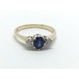 A 9ct gold sapphire and diamond ring, approx 1.6g