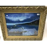 A large gilt framed and glazed Italian lake scene pastel painting