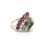A 9ct gold 'fan style' multi stone ring, approx 2.