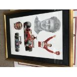 Enjoy Ferrari Ltd edition pencil signed Alan Fearnly print, F1 signed poster, a signed Gerald