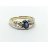 An 18ct gold Ceylon sapphire and diamond ring, app