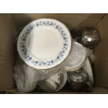 Two boxes containing Denby diner set and a bone Ch