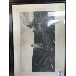 A framed etching signed in pencil by H.R Robertson of a farming scene plus 2 additional framed