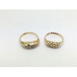 Two circa 1920s 18ct gold five stone rings, approx 3.9g.