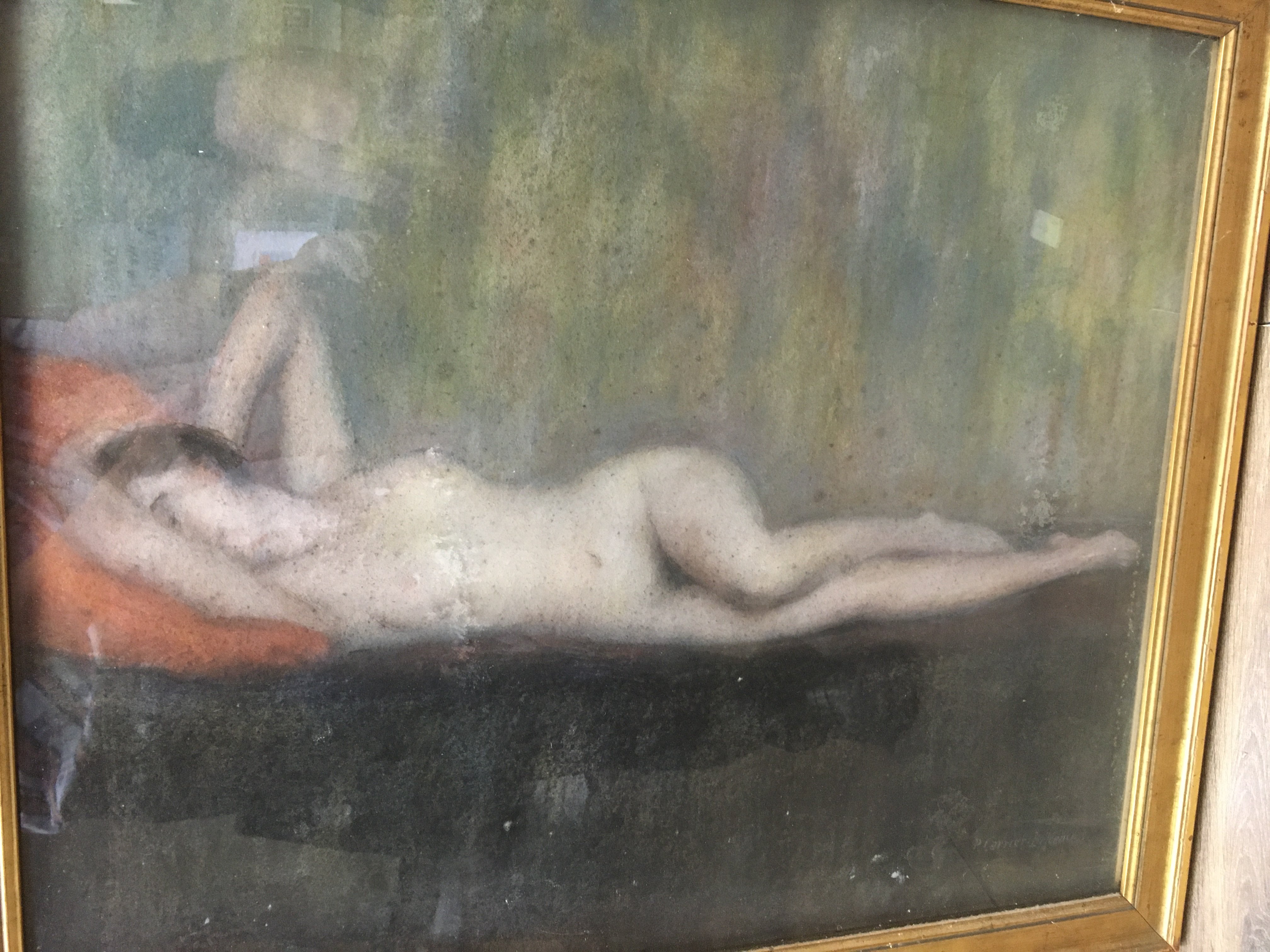 A framed picture depicting a reclining nude maiden - Image 3 of 4