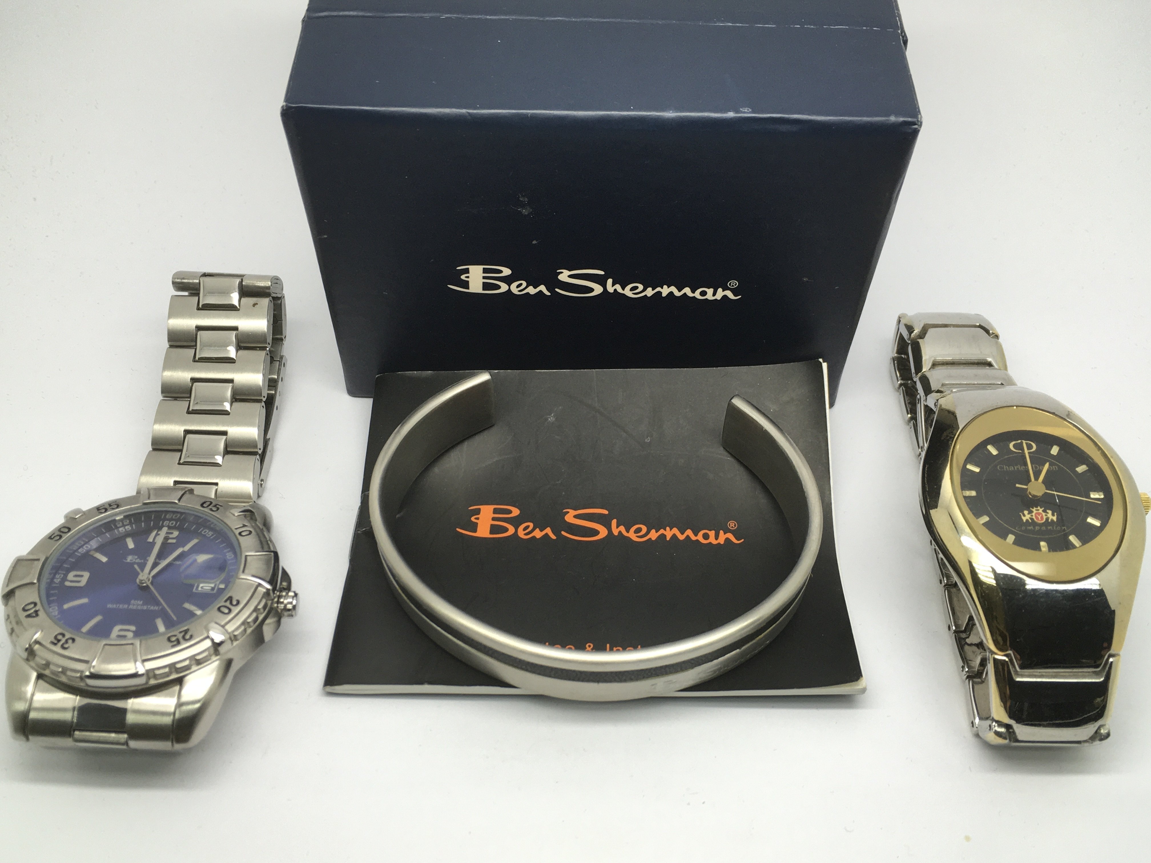 Two designer watches comprising a Ben Sherman and Charles Delon plus a boxed Ben Sherman bangle (