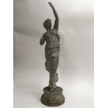 A lead statue of a maiden (One arm missing). Height 80cm
