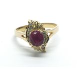 A gold ruby and diamond ring, approx 3.4g and appr