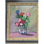 A gilt framed oil on canvas still life of flowers