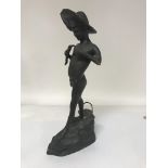 A bronze figure of a boy with a fish after Rancoul