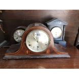 A Victorian slate mantle clock and 2 Edwardian man