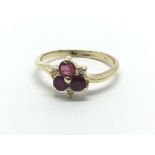 An 18ct gold ruby and diamond ring, approx 2.2g and approx size K.