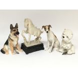 A box of ceramics various including three Royal Doulton figures of animals