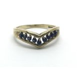 A 9ct gold sapphire wishbone ring, approx 3.1g and approx size U.
