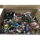 A box of mixed fashion jewellery etc.