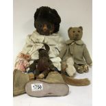 A collection of vintage soft toys a teddy bear and