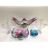 Three pieces of Murano glass plus a pair of Viller