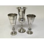 Three silver Kiddish wine cups with London Chester